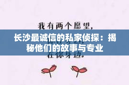 长沙最诚信的私家侦探：揭秘他们的故事与专业